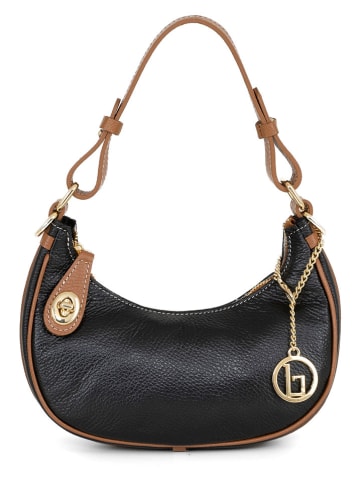 Lia Biassoni Leder-Schultertasche "Acquato" in Schwarz - (B)26 x (H)17 x (T)7 cm