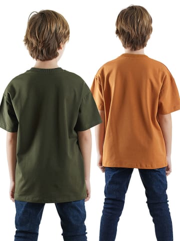 Denokids 2-delige set: shirts lichtbruin/kaki