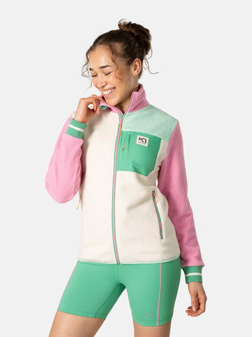 KARI TRAA Fleece vest "Rothe" crème/lichtroze/groen