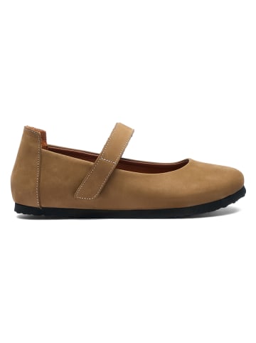 Comfortfusse Leder-Spangenballerinas in Beige