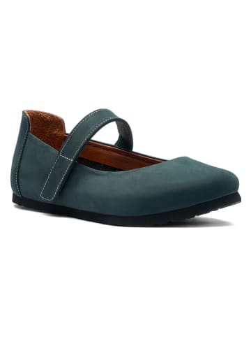 Comfortfusse Leder-Spangenballerinas in Dunkelblau