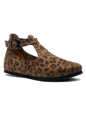 Comfortfusse Leder-Ballerinas in Hellbraun/ Schwarz