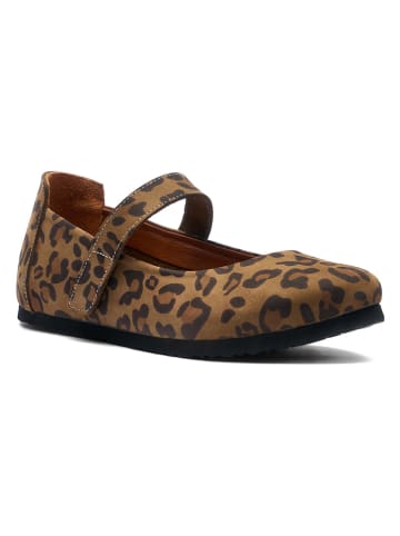 Comfortfusse Leder-Spangenballerinas in Hellbraun/ Schwarz
