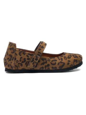 Comfortfusse  Leder-Spangenballerinas in Hellbraun/ Schwarz