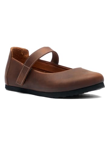 Comfortfusse Leder-Spangenballerinas in Braun