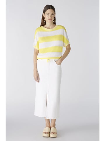 Oui Lniany sweter w kolorze biało-żółtym