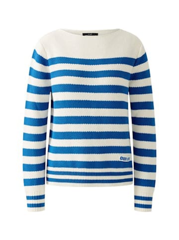 Oui Pullover in Weiß/ Blau