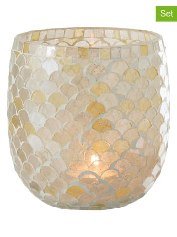 J Line 2er-Set: Windlichter "Mosaik" in Gelb - (H)16 x Ø 15,5 cm