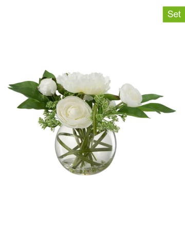 J Line 2er-Set: Kunstblumen "Pfingstrose" in Weiß/ Grün - (H)28 x Ø 26,5 cm