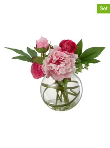 J Line 2er-Set: Kunstblumen "Pfingstrose" in Pink - (H)29,5 x Ø 19,5 cm