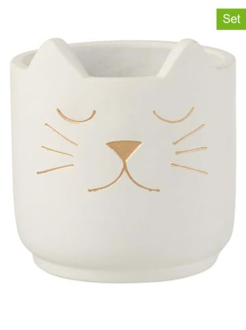 J Line 2er-Set: Übertöpfe "Katze" in Weiß - (H)14,5 x Ø 14 cm