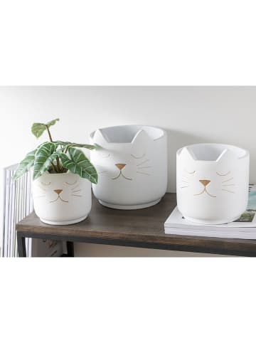 J Line 2er-Set: Übertöpfe "Katze" in Weiß - (H)14,5 x Ø 14 cm