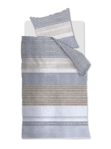 Beddinghouse Flanellen beddengoedset "Stitches" wit/blauw