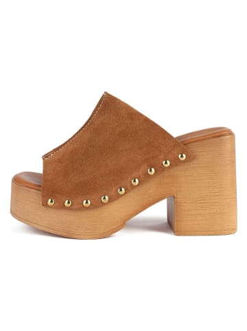 loft37 Leren slippers lichtbruin