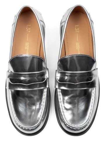 loft37 Leren mocassins zilverkleurig