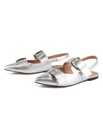 loft37 Leder-Slingballerinas in Silber
