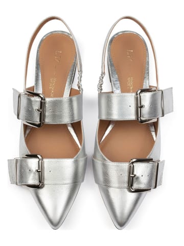 loft37 Leder-Slingballerinas in Silber