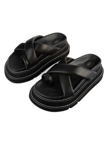 loft37 Leren teenslippers zwart