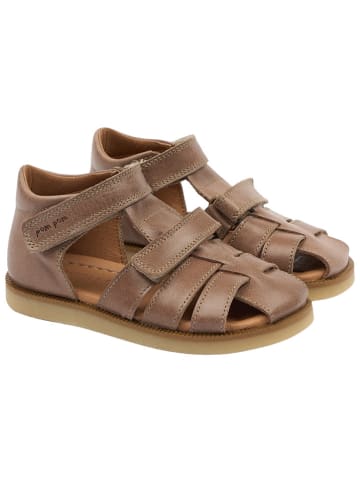 POM POM Leder-Halbsandalen in Hellbraun