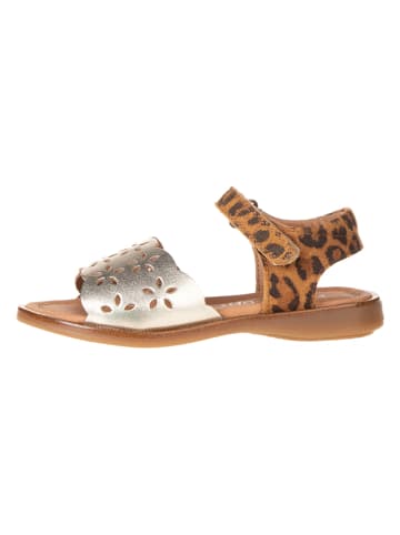 POM POM Leder-Sandalen in Braun/ Gold