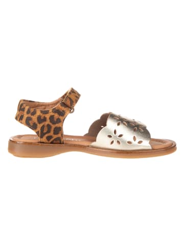 POM POM Leder-Sandalen in Braun/ Gold