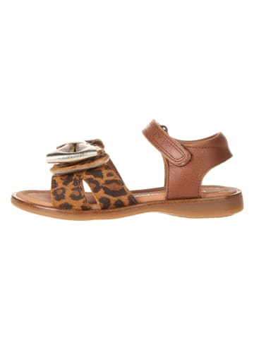 POM POM Leder-Sandalen in Braun/ Gold