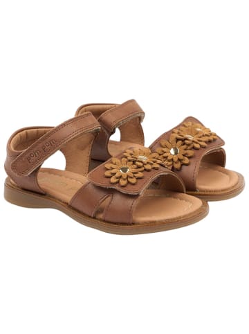 POM POM Leder-Sandalen in Hellbraun