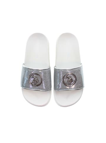 U.S. Polo Assn. Pantoletten in Weiß/ Silber