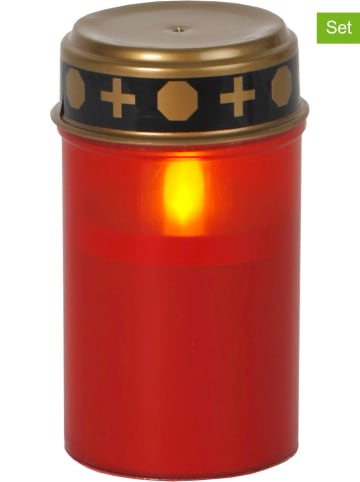 STAR Trading 4-delig set: ledgrafkaarsen "Serene" rood/goudkleurig - (H)12 x Ø 7 cm