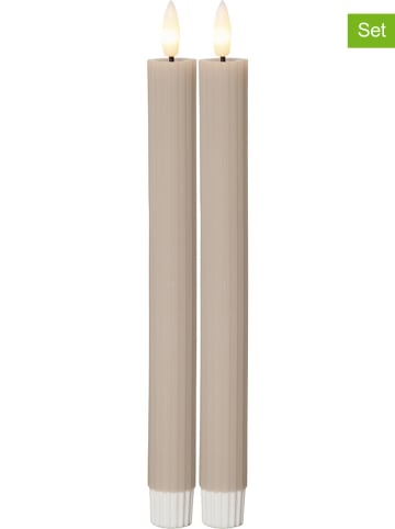 STAR Trading 2er-Set: LED-Kerzen "Flamme Stripe" in Beige - (H)25 cm