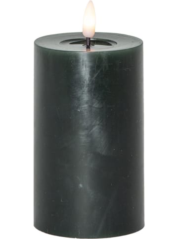 STAR Trading LED-Windlicht "Flamme Flow Pillar" in Dunkelgrün - (H)15 x Ø 7,5 cm