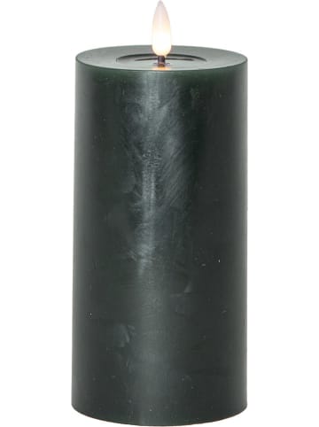 STAR Trading LED-Windlicht "Flamme Flow Pillar" in Dunkelgrün - (H)17,5 x Ø 7,5 cm