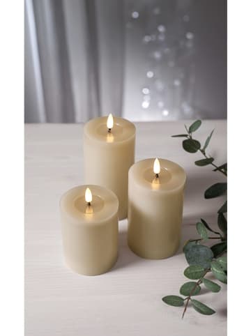 STAR Trading LED-Windlicht "Flamme Flow Pillar" in Beige - (H)12,5 x Ø 7,5 cm