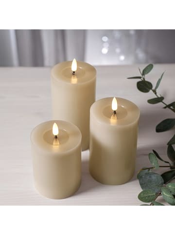 STAR Trading Ledwindlicht "Flamme Flow Pillar" beige - (H)15 x Ø 7,5 cm