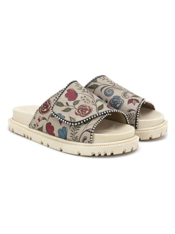 Goby Leder-Pantoletten in Beige/ Bunt