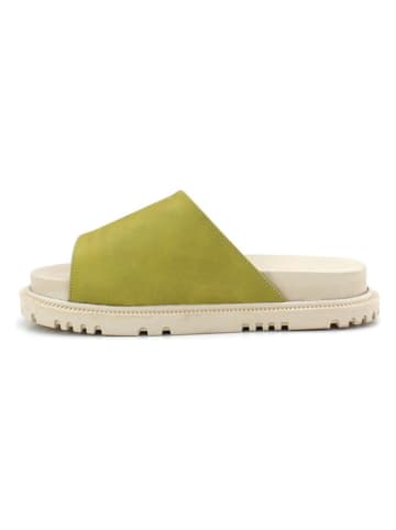 Goby Leder-Pantoletten in Beige/ Grün/ Lila