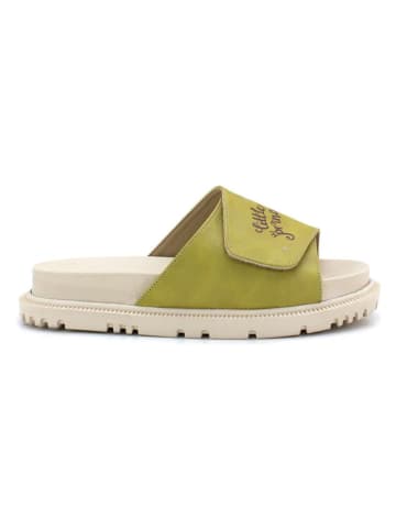 Goby Leder-Pantoletten in Beige/ Grün/ Lila