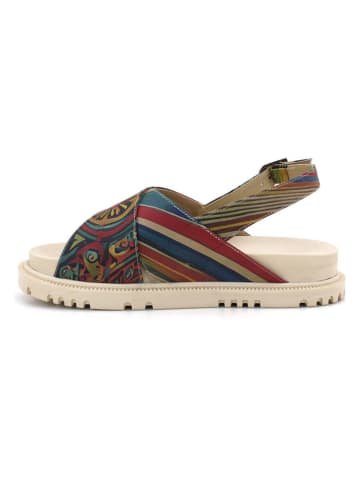 Goby Leder-Sandalen in Beige/ Bunt