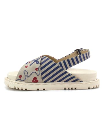Goby Leder-Sandalen in Beige/ Dunkelblau/ Rot