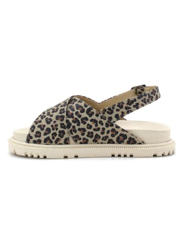 Goby Leder-Sandalen in Beige/ Schwarz/ Dunkelbraun