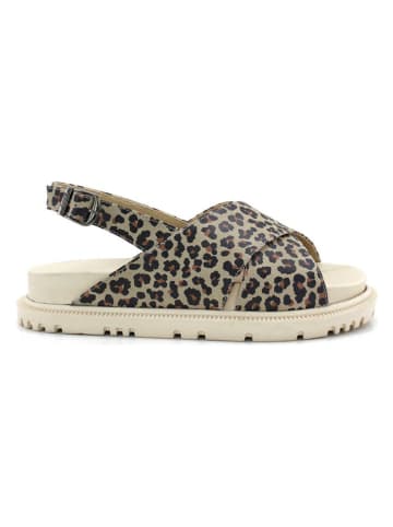 Goby Leder-Sandalen in Beige/ Schwarz/ Dunkelbraun