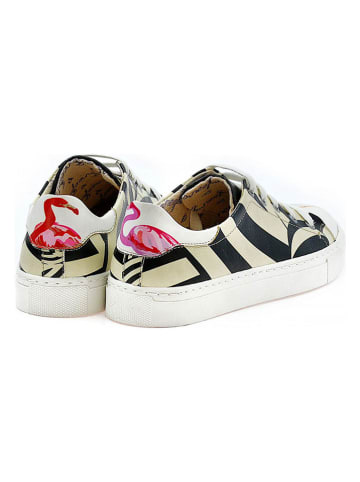 Goby Leder-Sneakers in Creme/ Schwarz/ Weiß