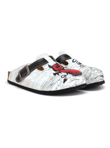 Goby Leren clogs wit/zwart/rood