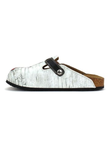 Goby Leder-Clogs in Weiß/ Schwarz/ Rot