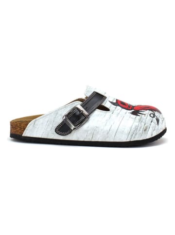 Goby Leder-Clogs in Weiß/ Schwarz/ Rot