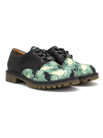 Goby Leder-Schnürschuhe in Schwarz/ Grün