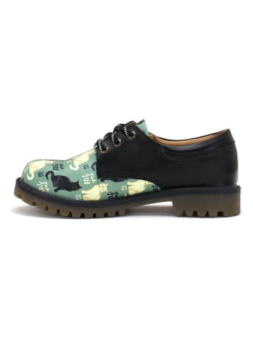 Goby Leder-Schnürschuhe in Schwarz/ Grün