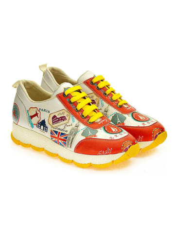 Goby Leder-Sneakers in Creme/ Rot/ Gelb