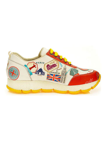 Goby Skórzane sneakersy w kolorze kremowo-czerwono-żółtym