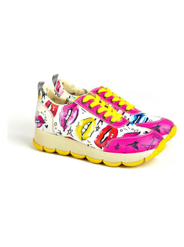 Goby Leder-Sneakers in Creme/ Pink/ Gelb
